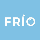 Logo with the word 'FRÍO' in white on a light blue background, featuring a circular design in the letter O.
