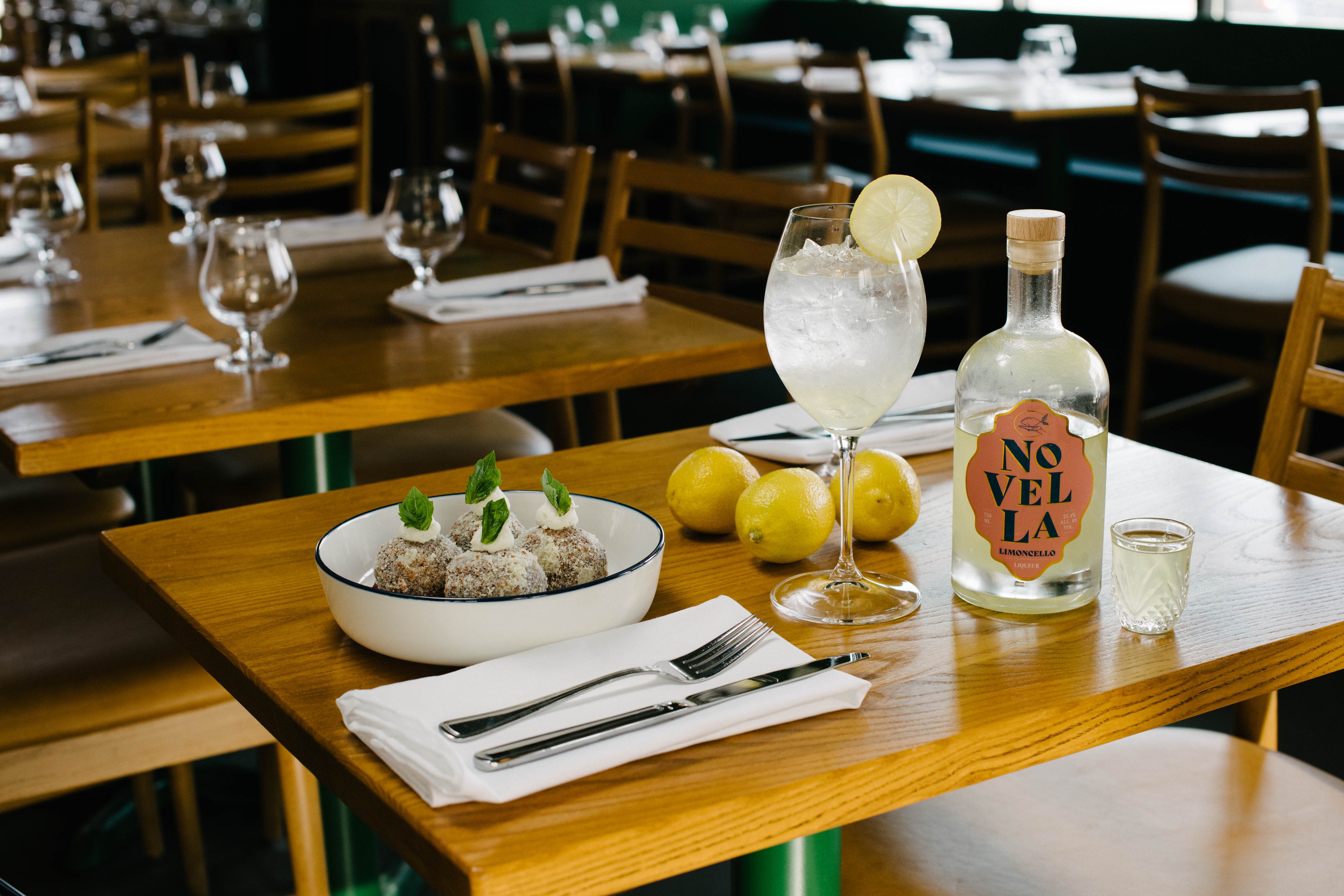 Novella Limoncello cocktail and table setting