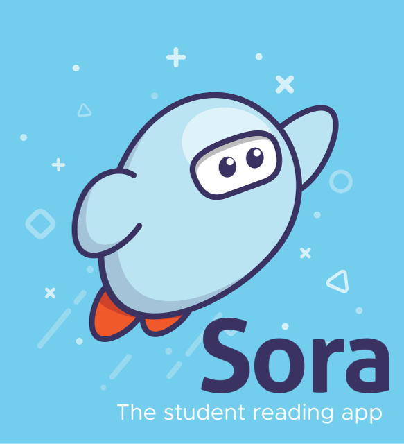 Blue mascot flying against a blue background with text 'Sora The student reading app'.