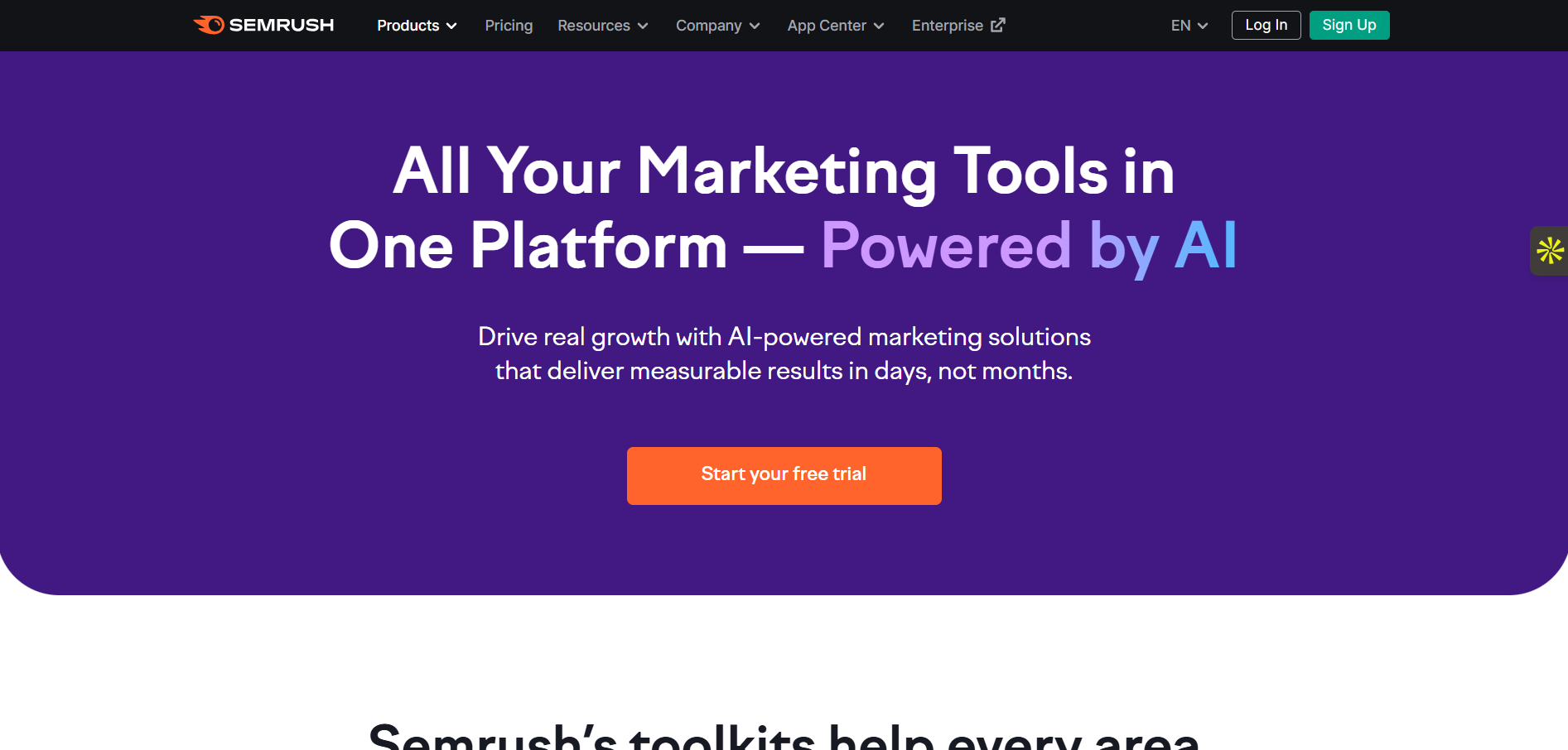 Semrush AI Toolkit competitive intelligence dashboard for AI marketing platforms