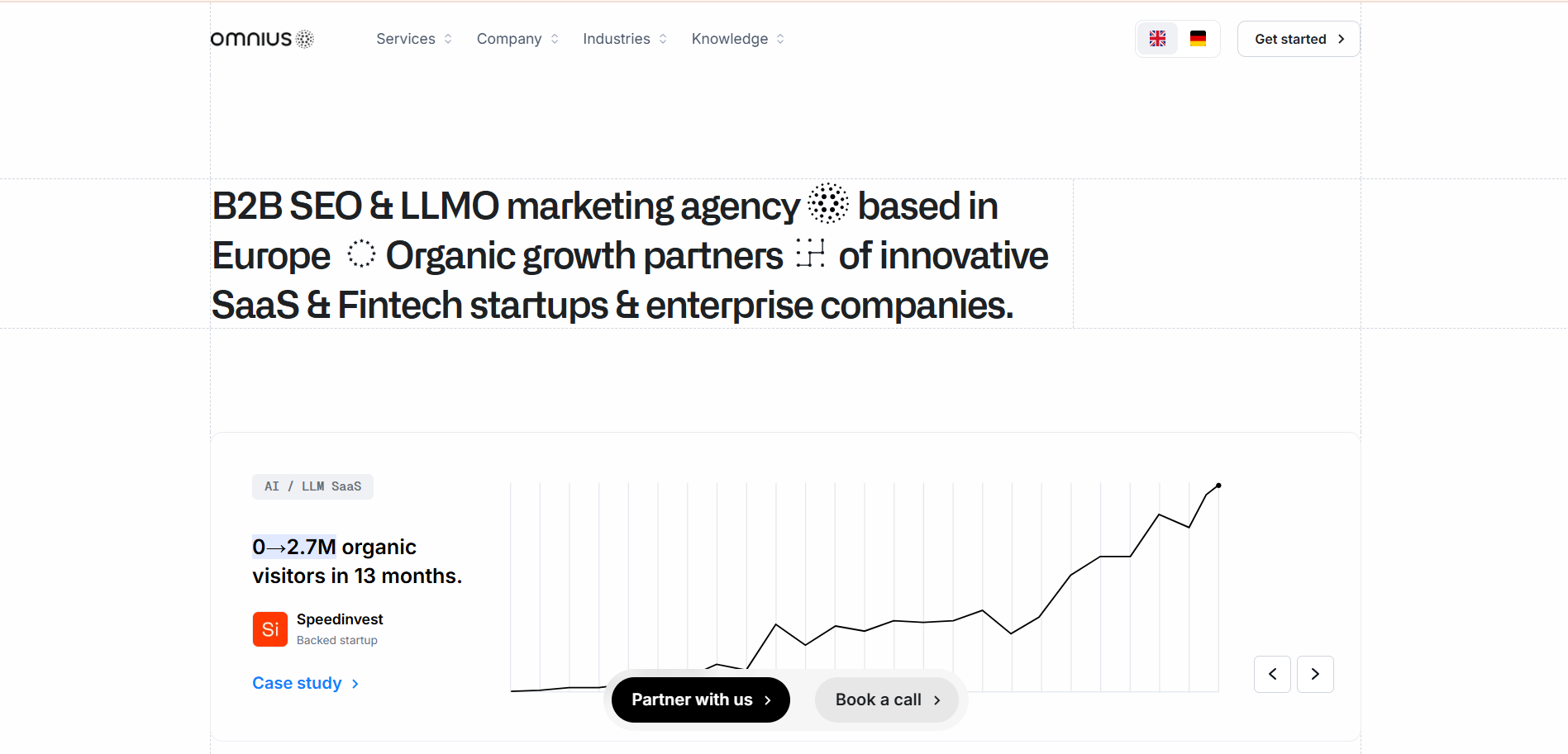 Omnius B2B SEO and LLMO marketing agency homepage for SaaS and fintech companies