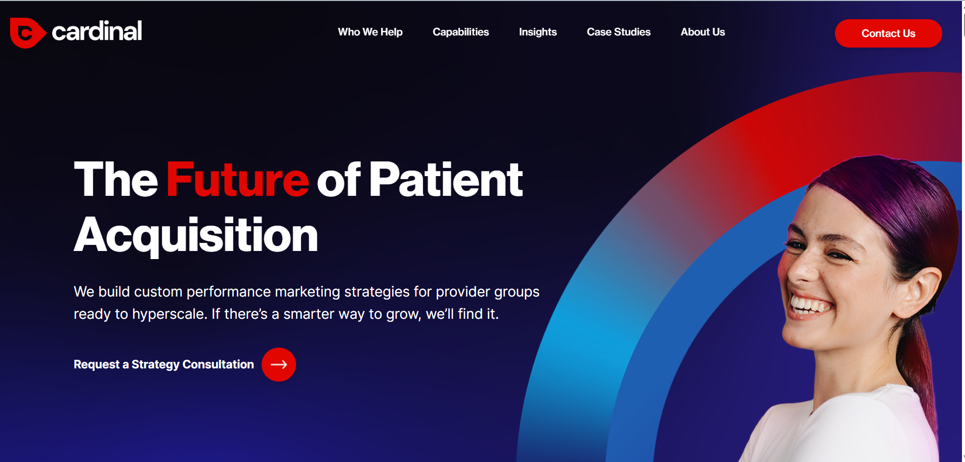 Cardinal Digital Marketing homepage showcasing future of patient acquisition with performance marketing strategies