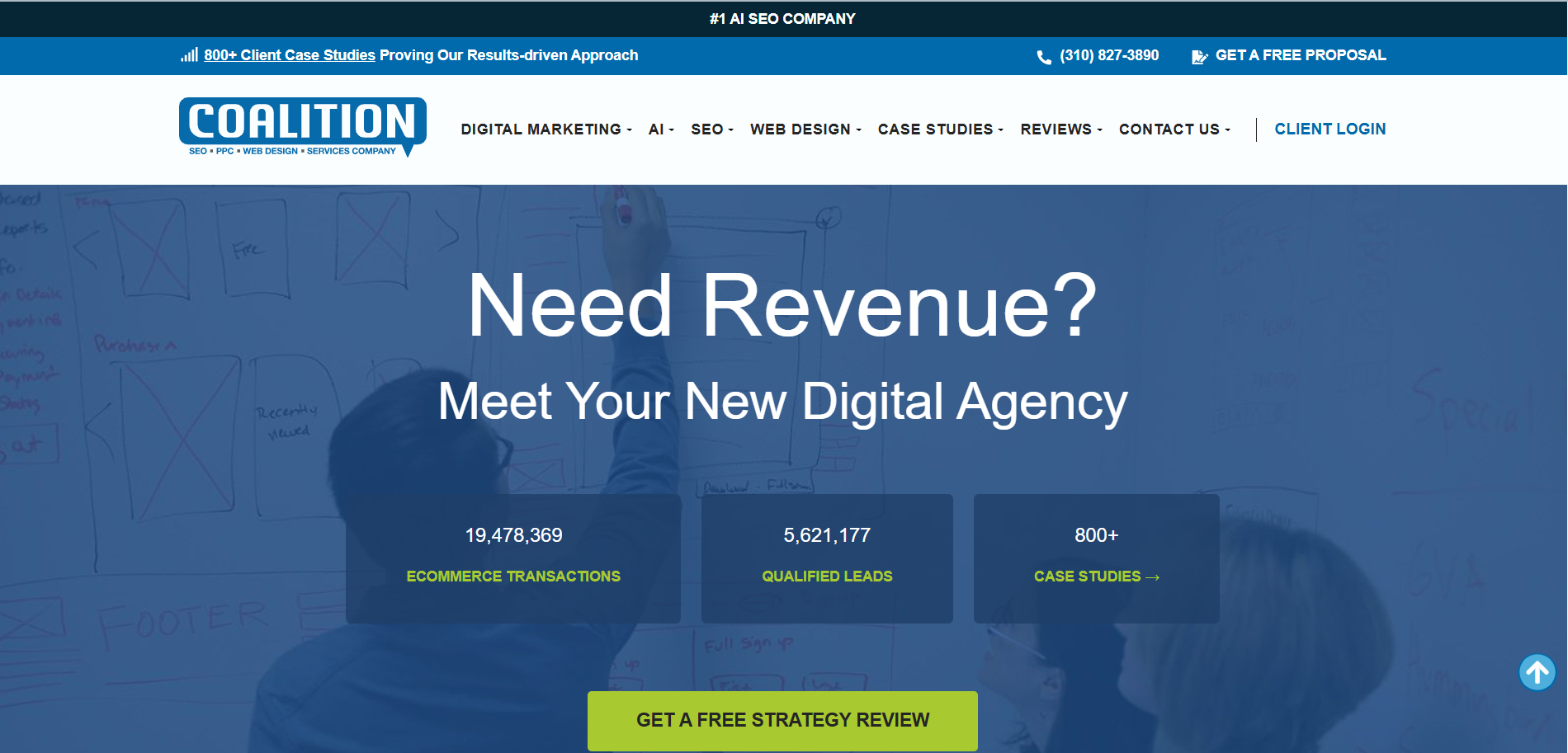 Coalition Technologies ecommerce digital agency homepage featuring full-service SEO and revenue-driven approach