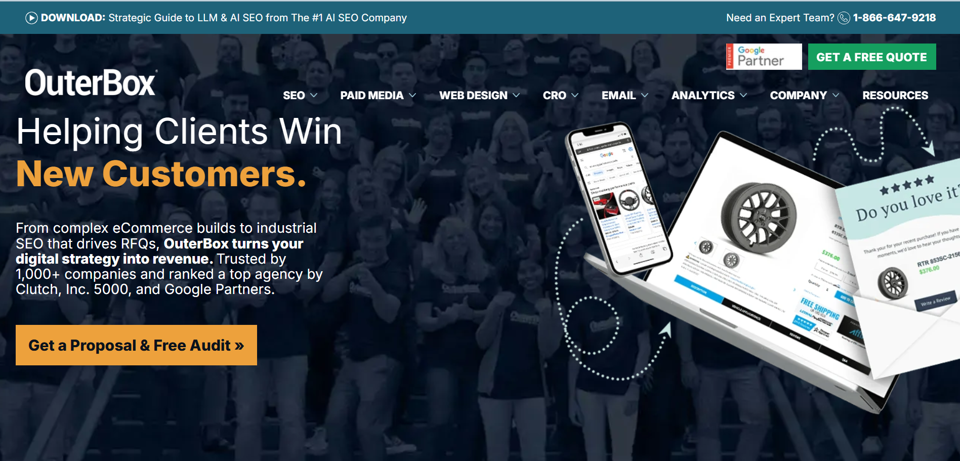OuterBox ecommerce SEO agency homepage showcasing large-catalog optimization and customer acquisition strategies