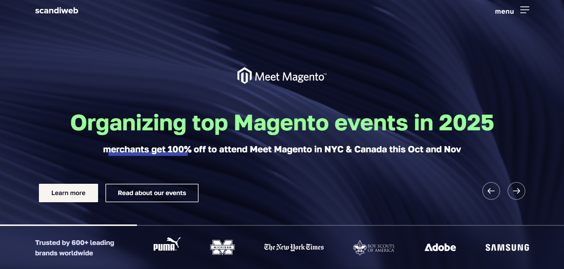 Scandiweb ecommerce platform trusted by 600+ leading brands offering Meet Magento events and technical GEO implementation for Shopify WooCommerce Magento integration