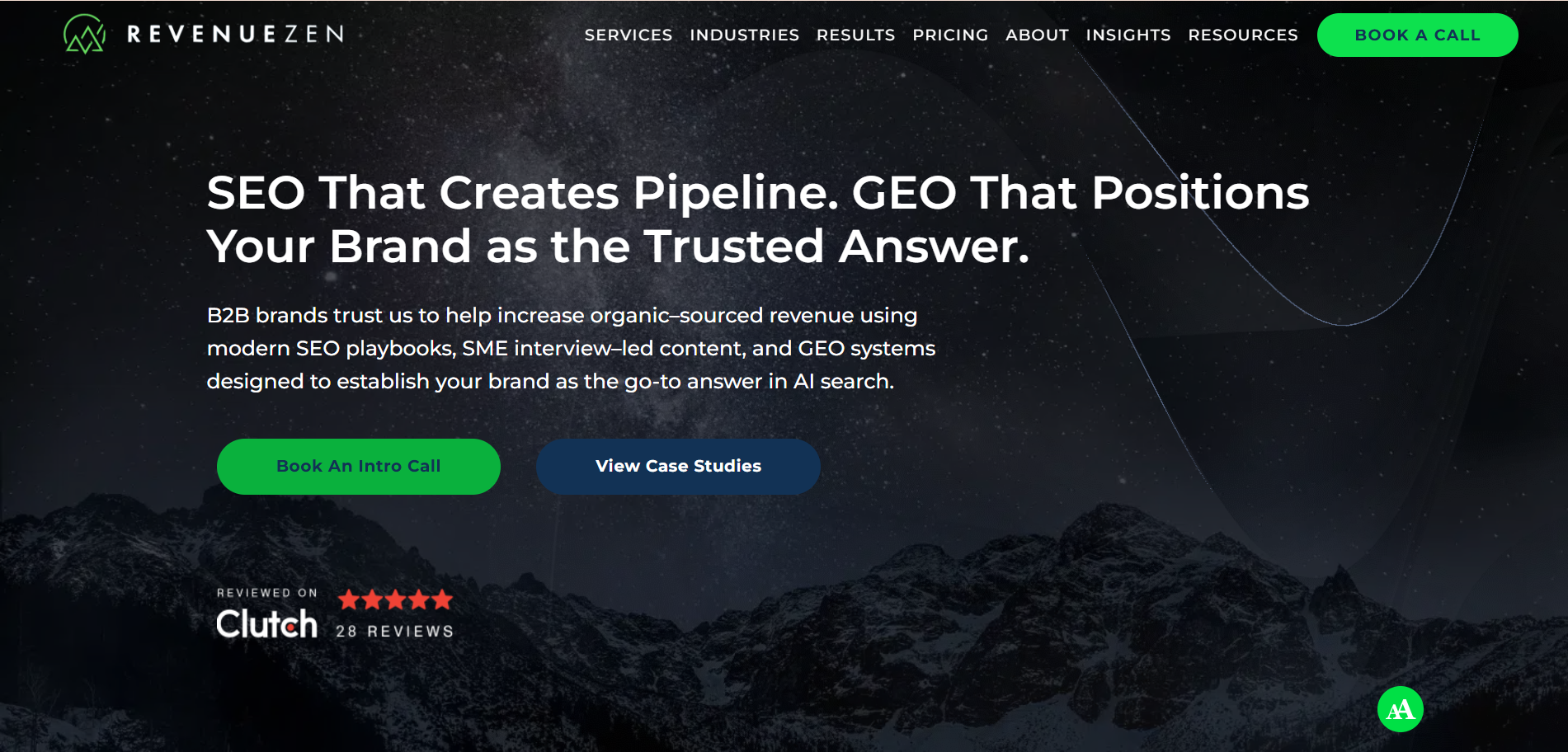 Revenuezen B2B AEO agency positioning brand as trusted answer using SEO GEO systems designed to establish go-to authority in AI search