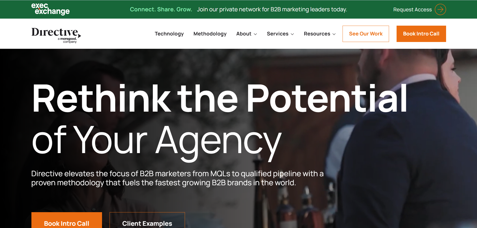 Directive Consulting homepage displaying B2B agency rethinking potential with qualified pipeline methodology