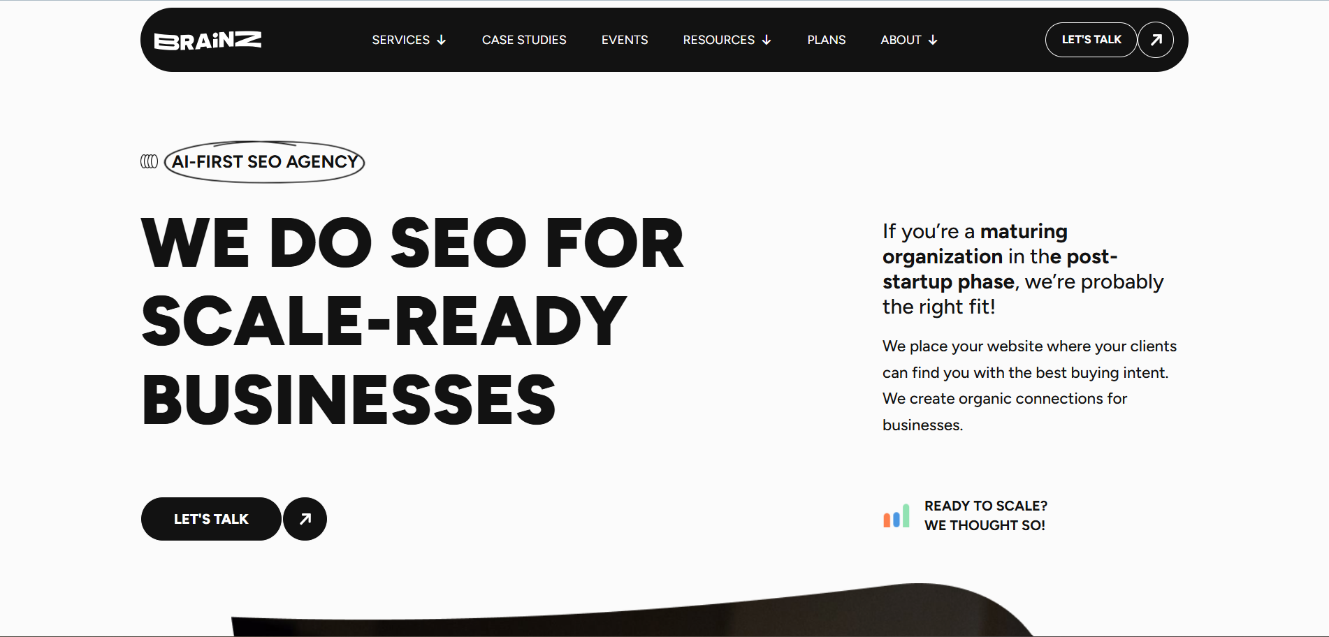 BrainZ Digital AI-first SEO agency homepage for scale-ready businesses