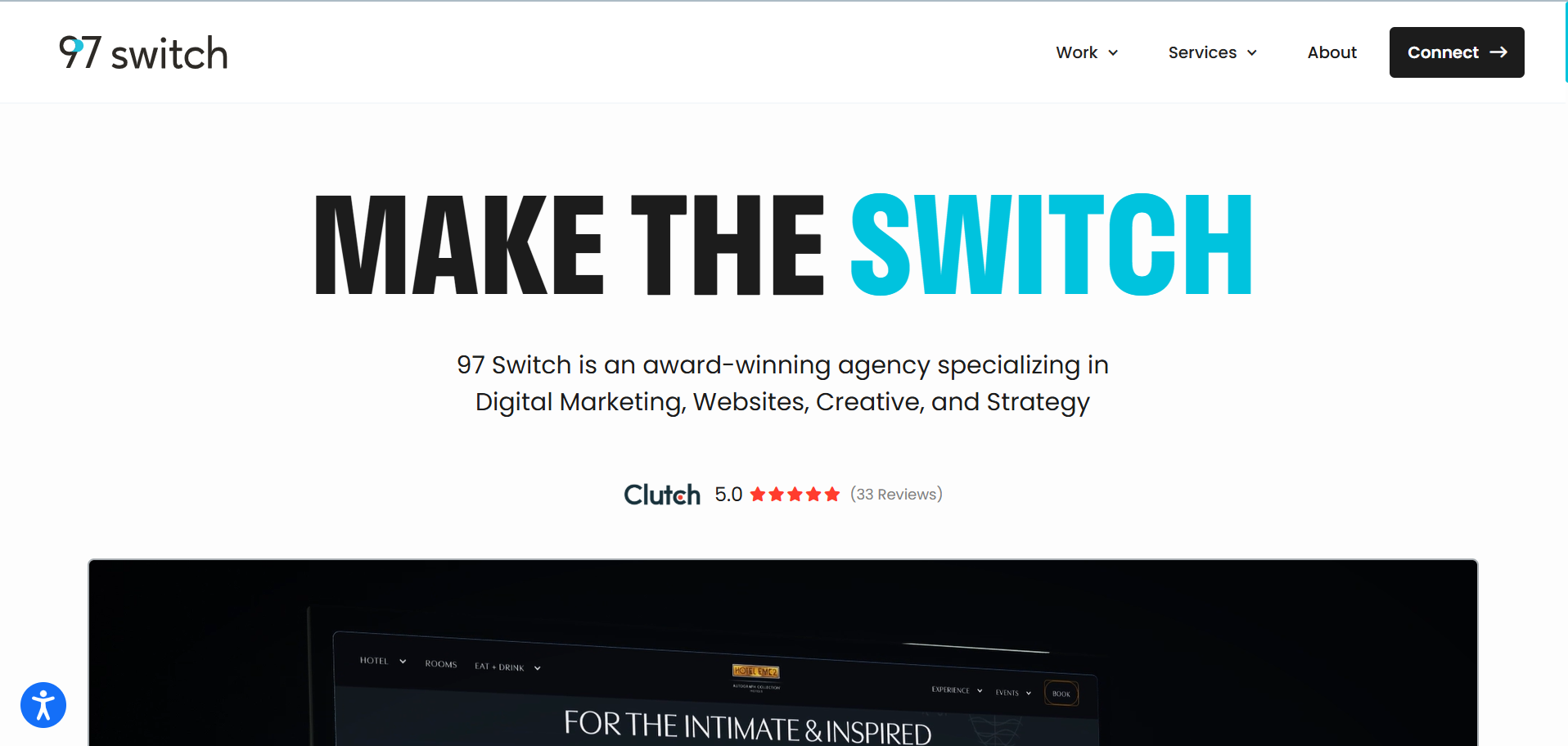 97 Switch digital marketing homepage featuring award-winning creative and strategy services