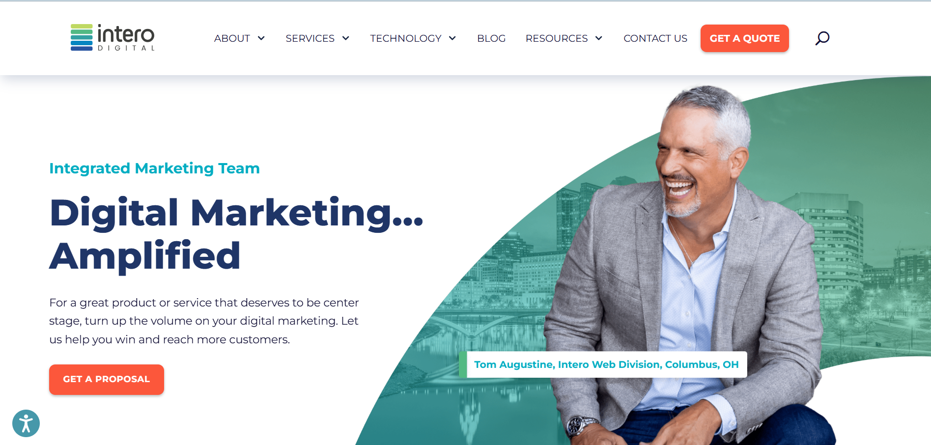 Intero Digital homepage showcasing integrated marketing team and amplified digital strategies