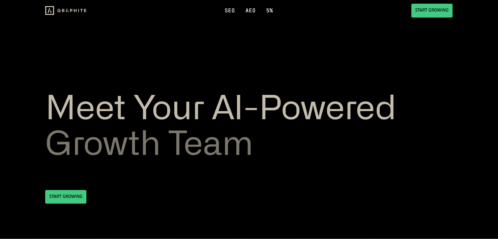 Graphite AEO agency homepage featuring AI-powered growth team and strategic optimization services