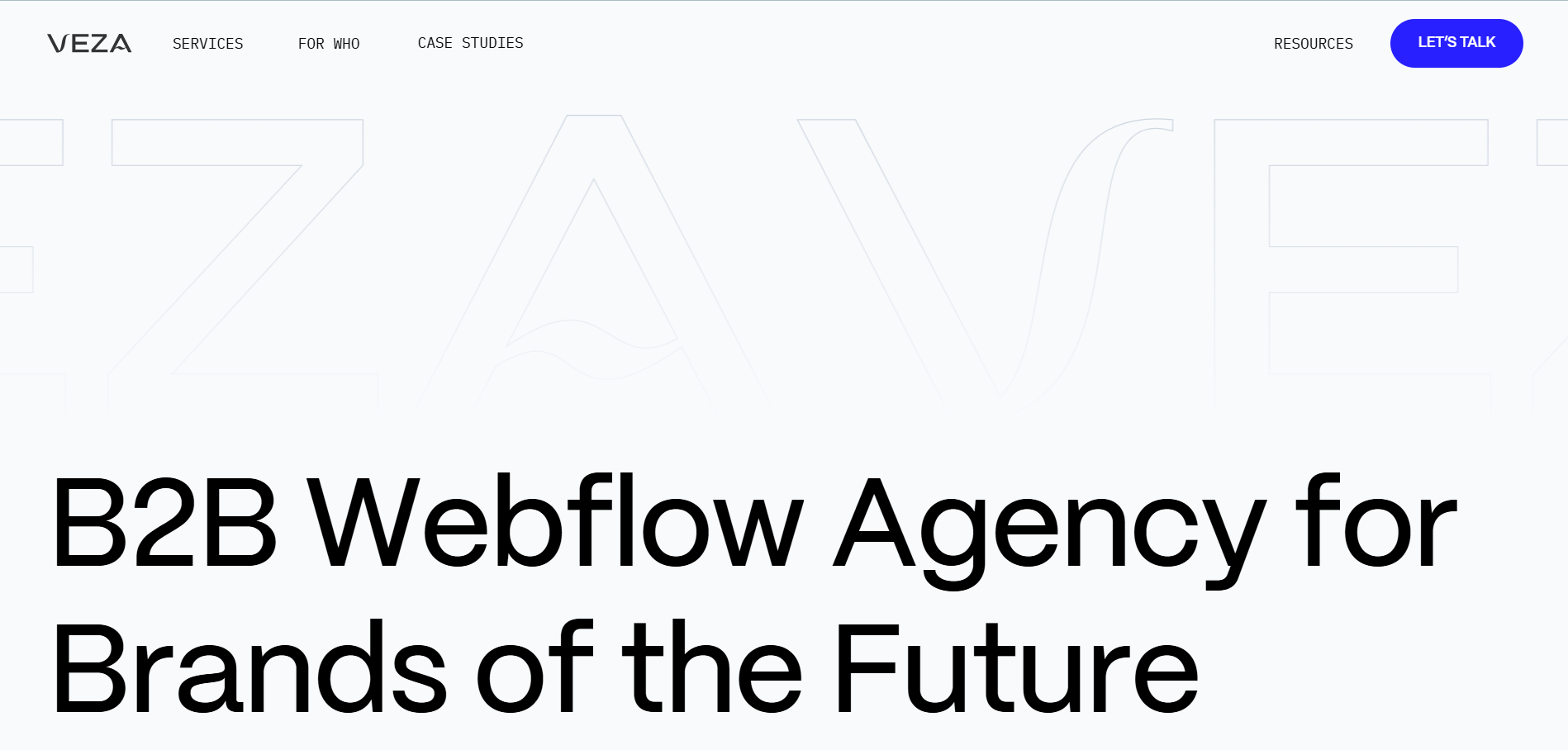 Veza Digital Webflow agency homepage featuring B2B solutions for brands of the future with modern design