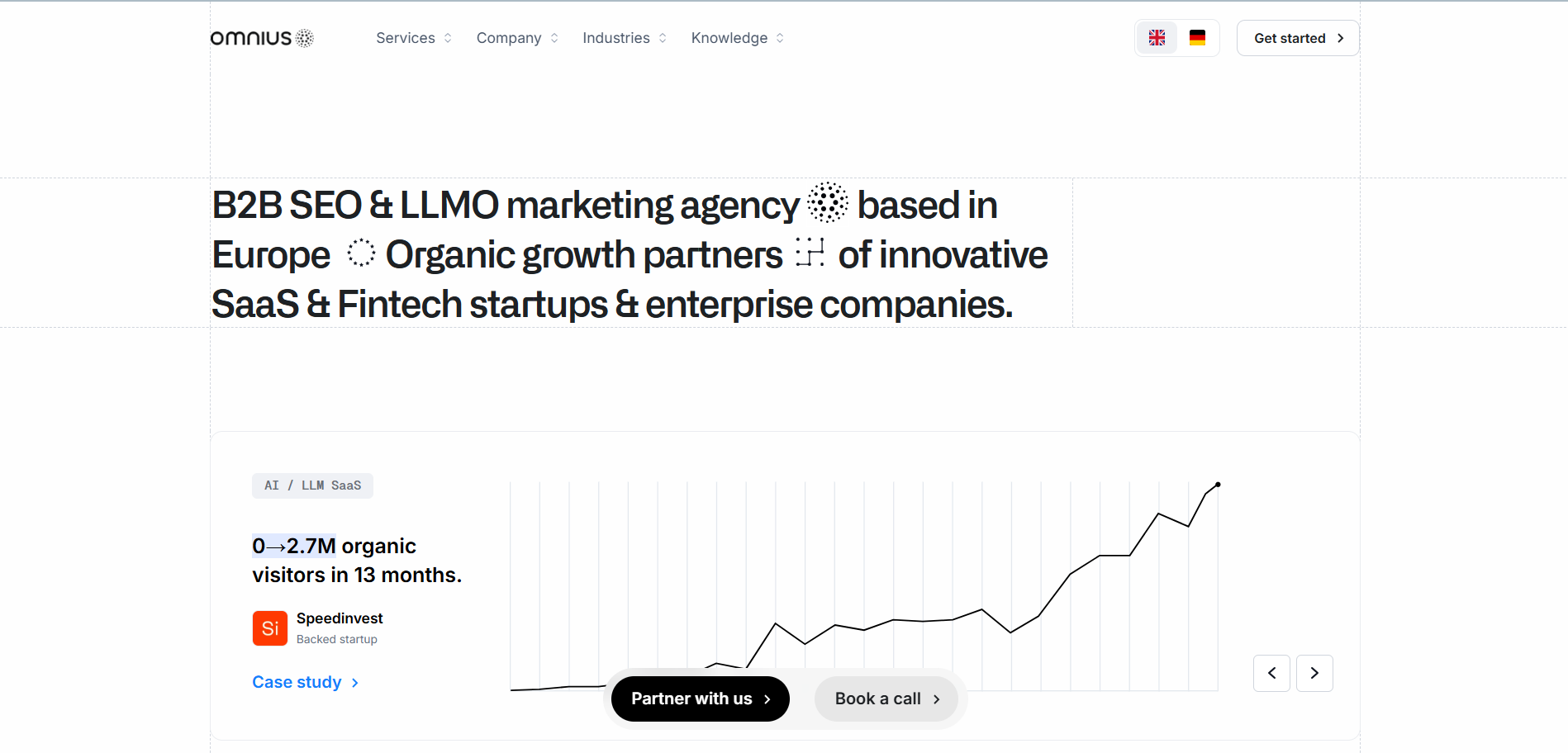 Omnius Webflow SEO agency homepage displaying B2B marketing services and organic growth expertise