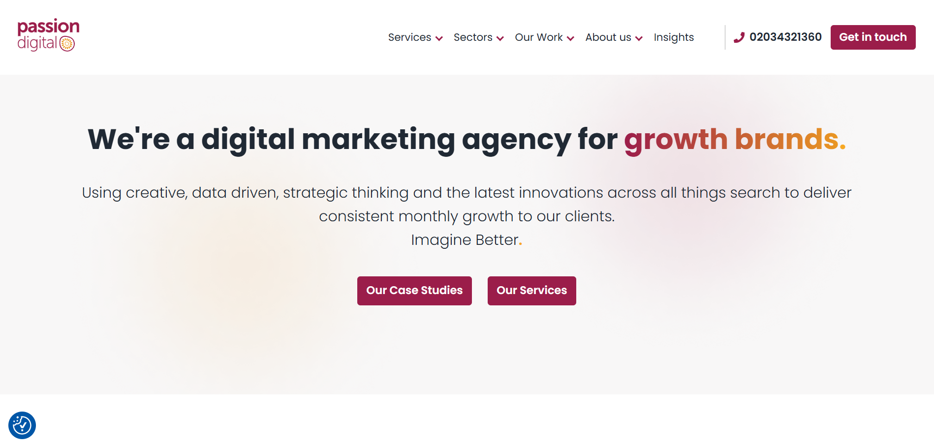 Passion Digital homepage showcasing growth-focused digital marketing agency specializing in creative data-driven search strategies