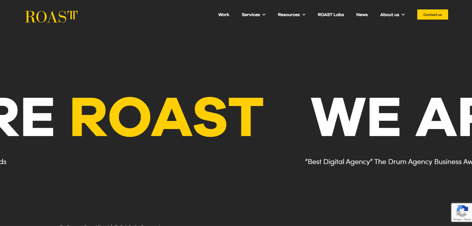 ROAST B Corp digital agency homepage featuring enterprise international SEO and award-winning technical optimization services