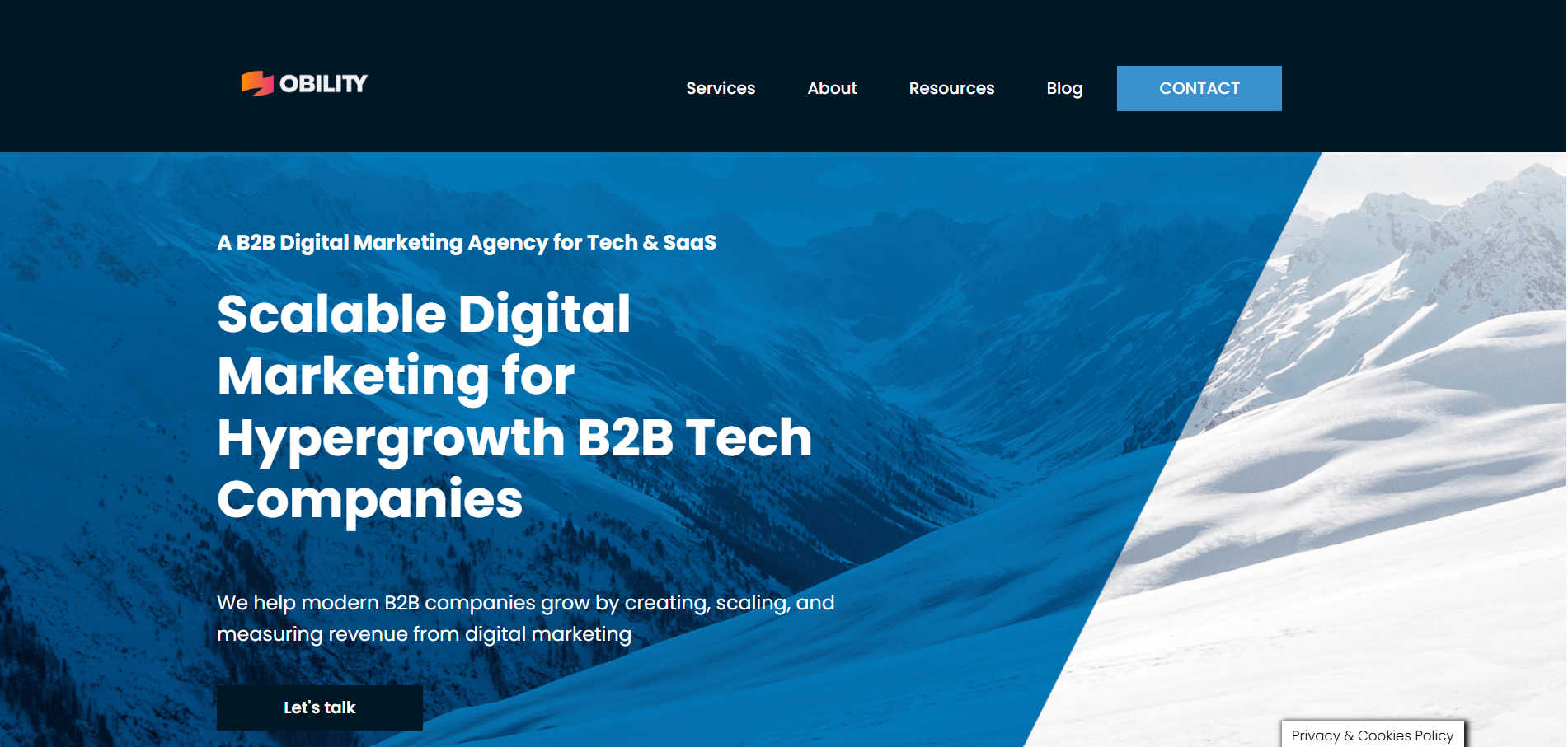 Obility B2B digital marketing agency homepage - scalable marketing for hypergrowth tech companies
