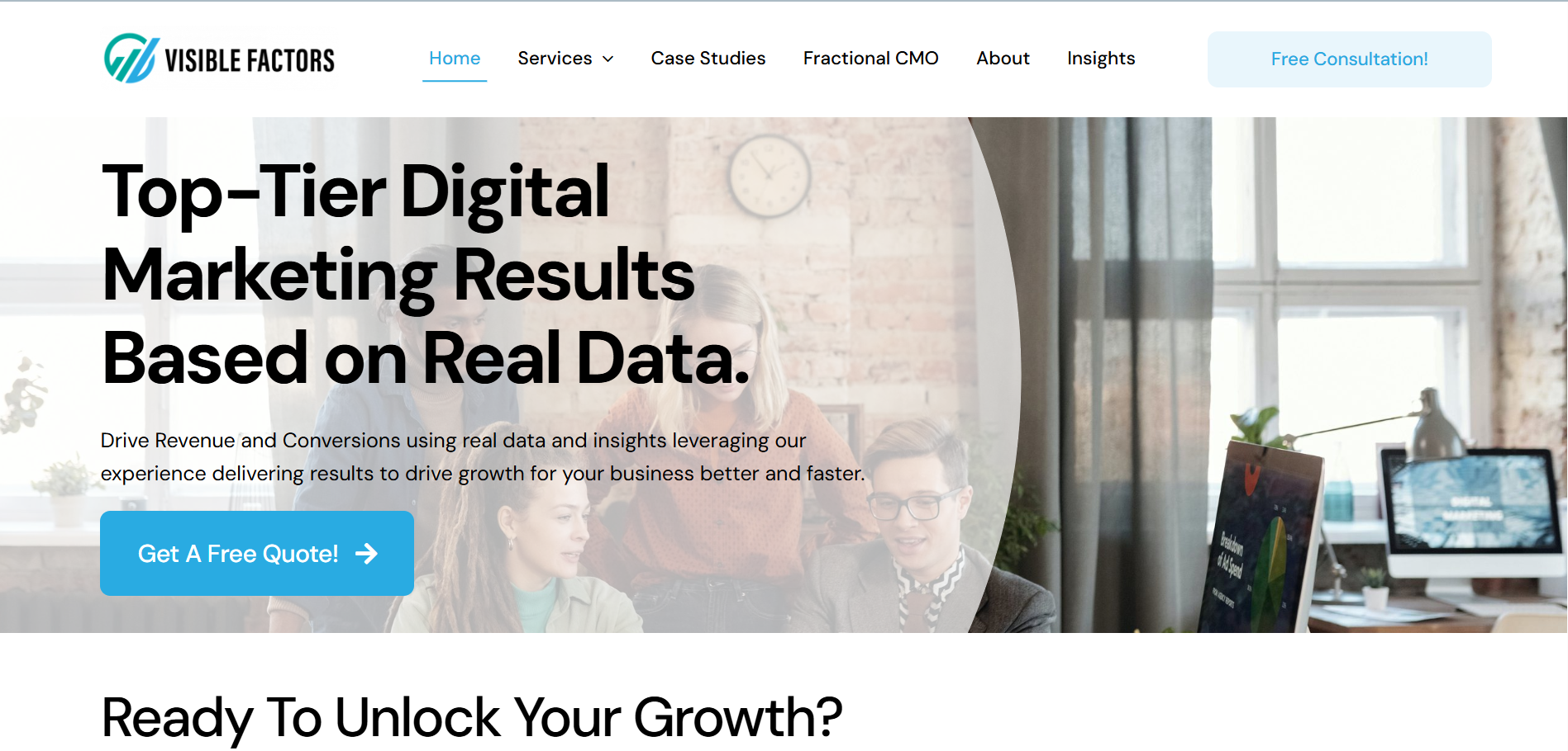 Visible Factors data-driven marketing agency homepage - top-tier digital marketing results