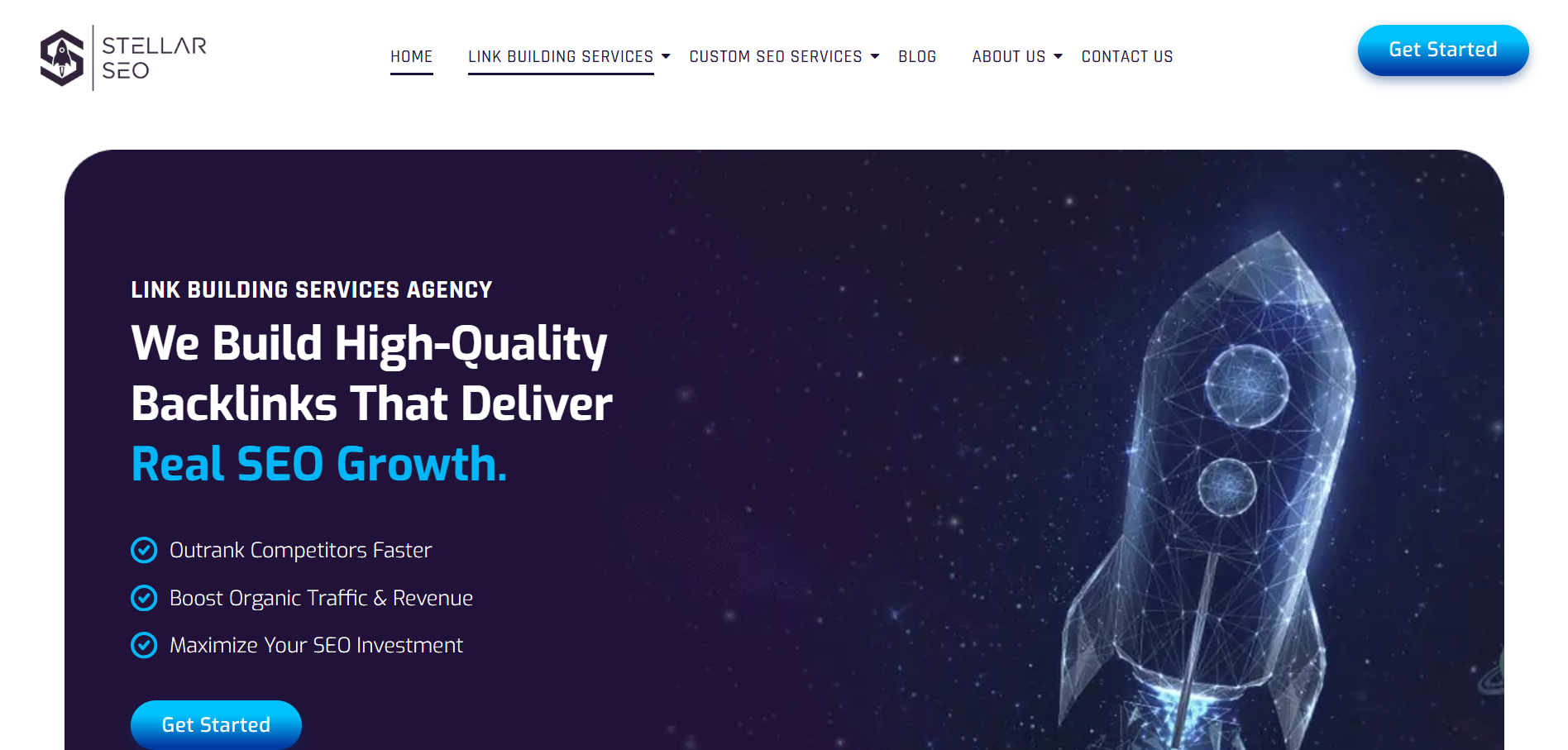 Stellar SEO link building services agency homepage with high-quality backlink strategies