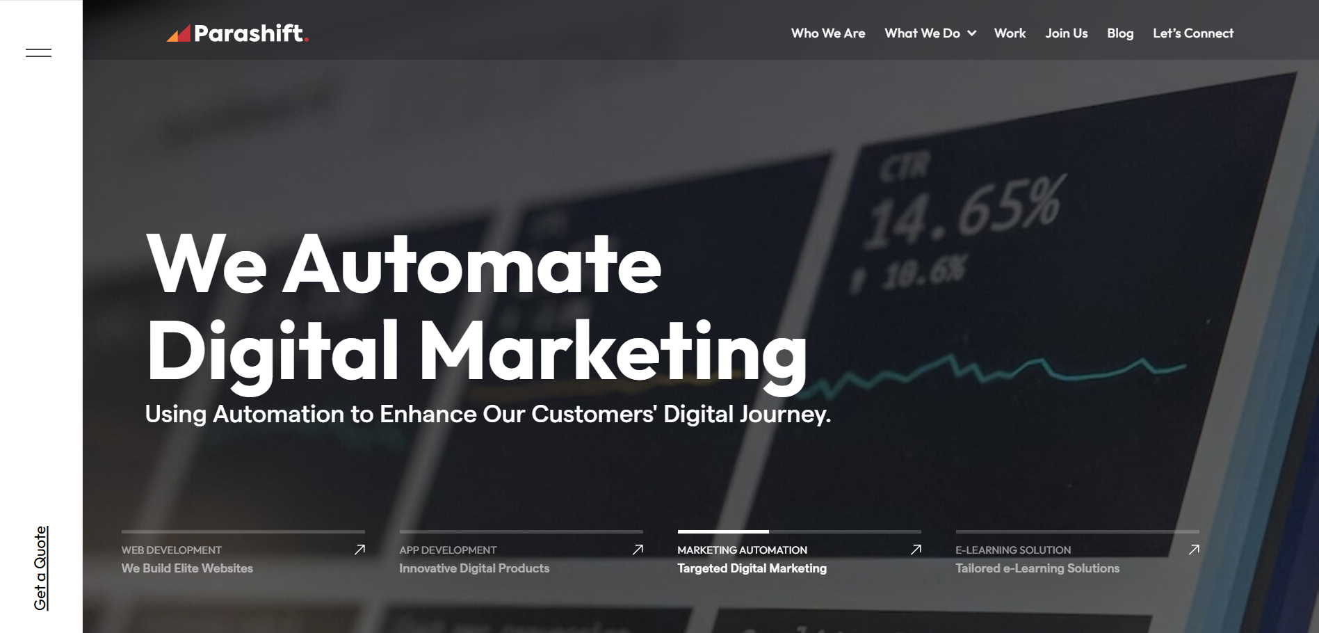 Parashift Tech digital marketing automation agency homepage showcasing targeted marketing solutions for logistics industry