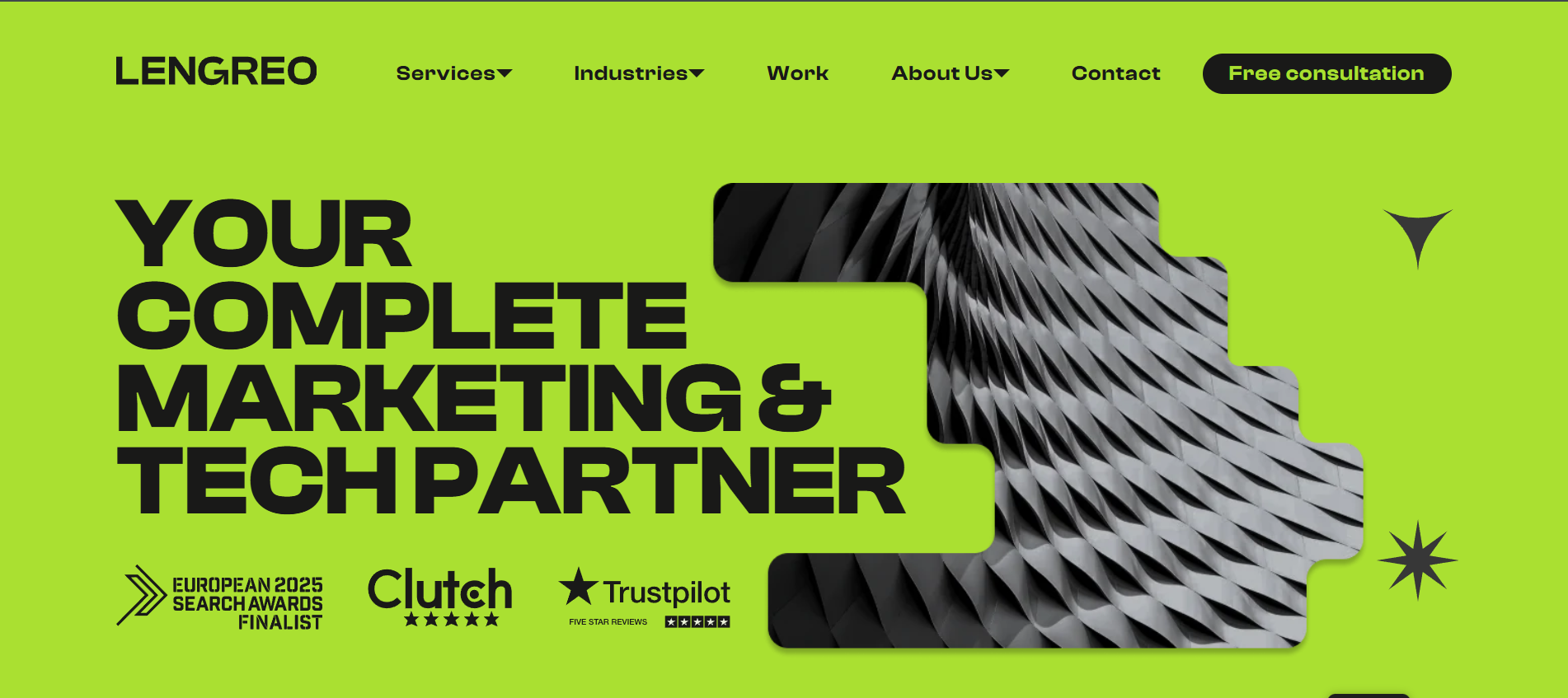 LenGreo cybersecurity marketing agency homepage displaying complete technical SEO and AI optimization partner services