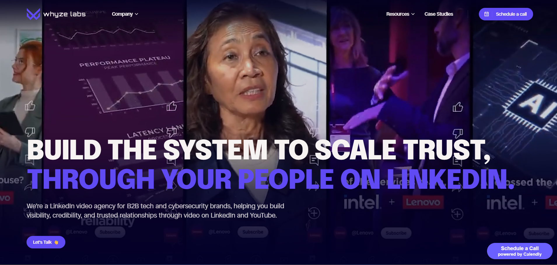 Whyze Labs LinkedIn video agency homepage for B2B tech and cybersecurity brand visibility through trusted content