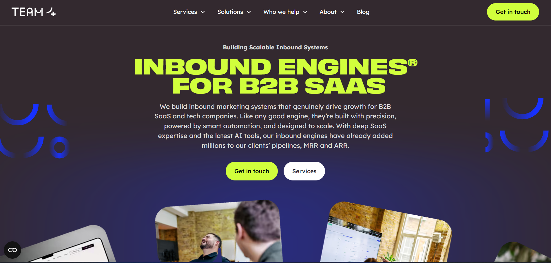  Team 4 Agency LLM optimization for B2B SaaS inbound marketing with Webflow development services homepage
