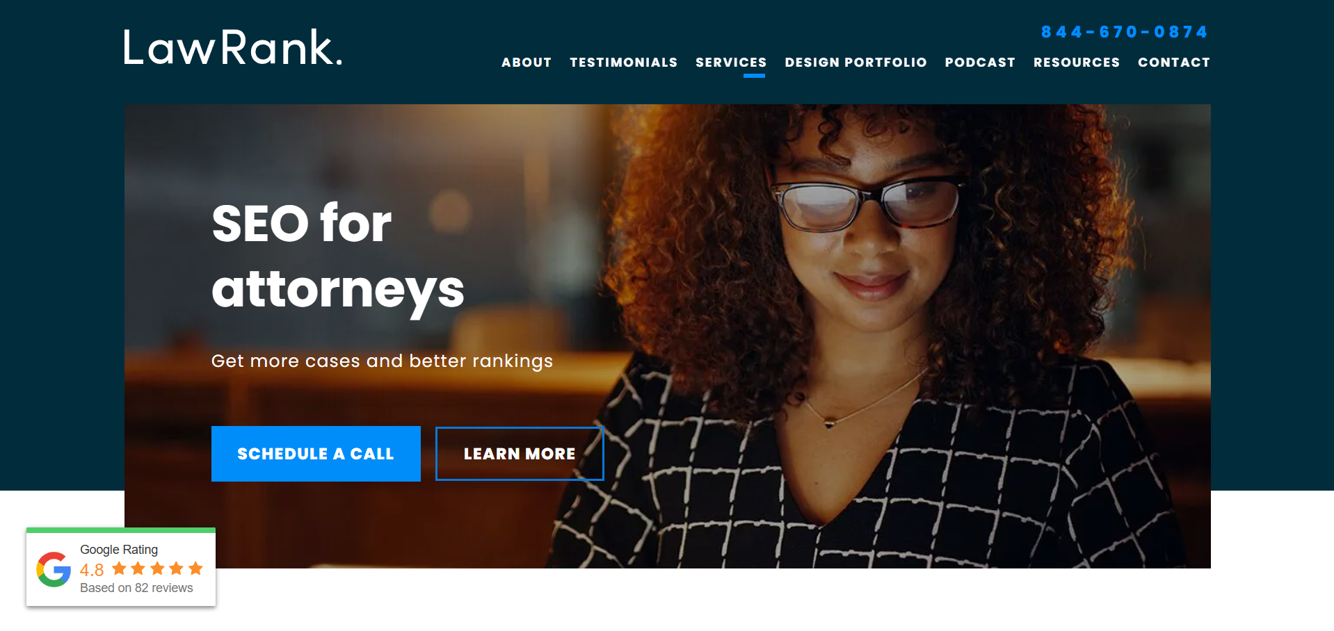  LawRank legal SEO agency homepage specializing in attorney website rankings and case generation