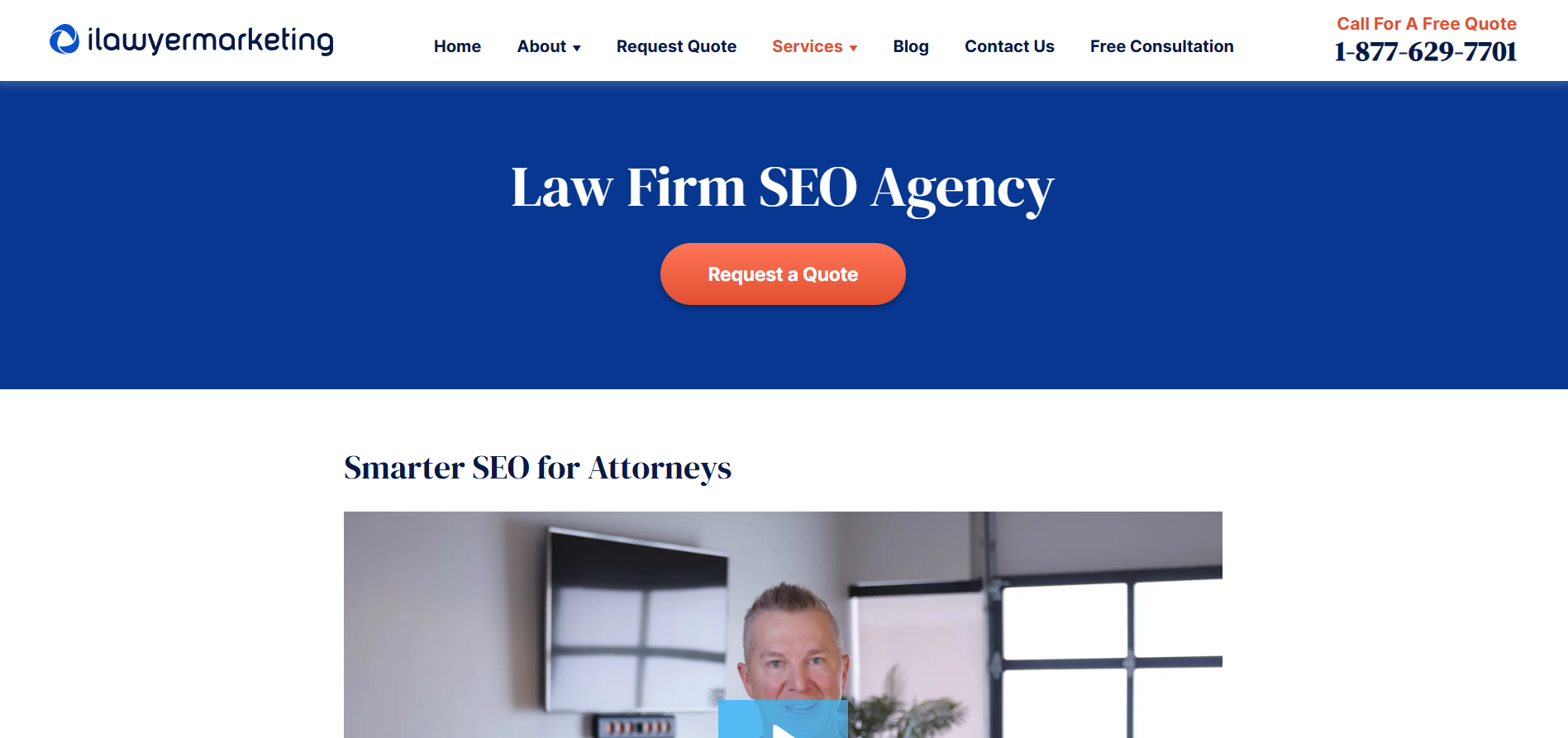  iLawyerMarketing homepage promoting law firm SEO agency services and attorney marketing