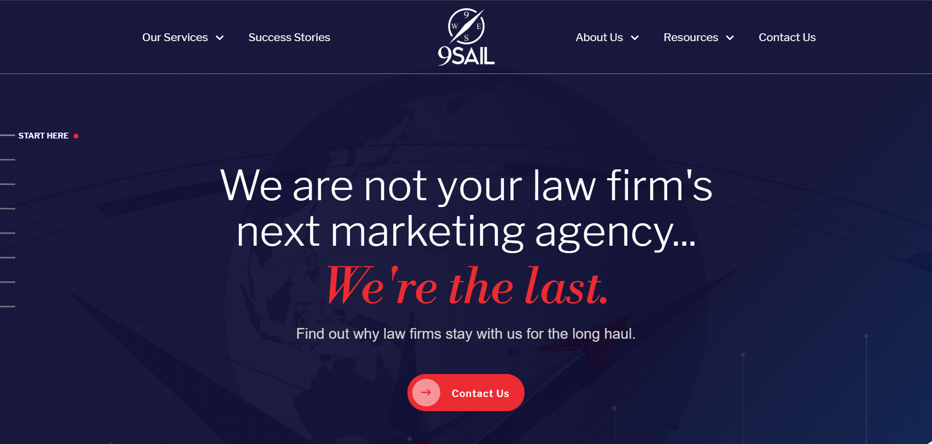 9Sail professional services marketing homepage with AI search optimization for law firms