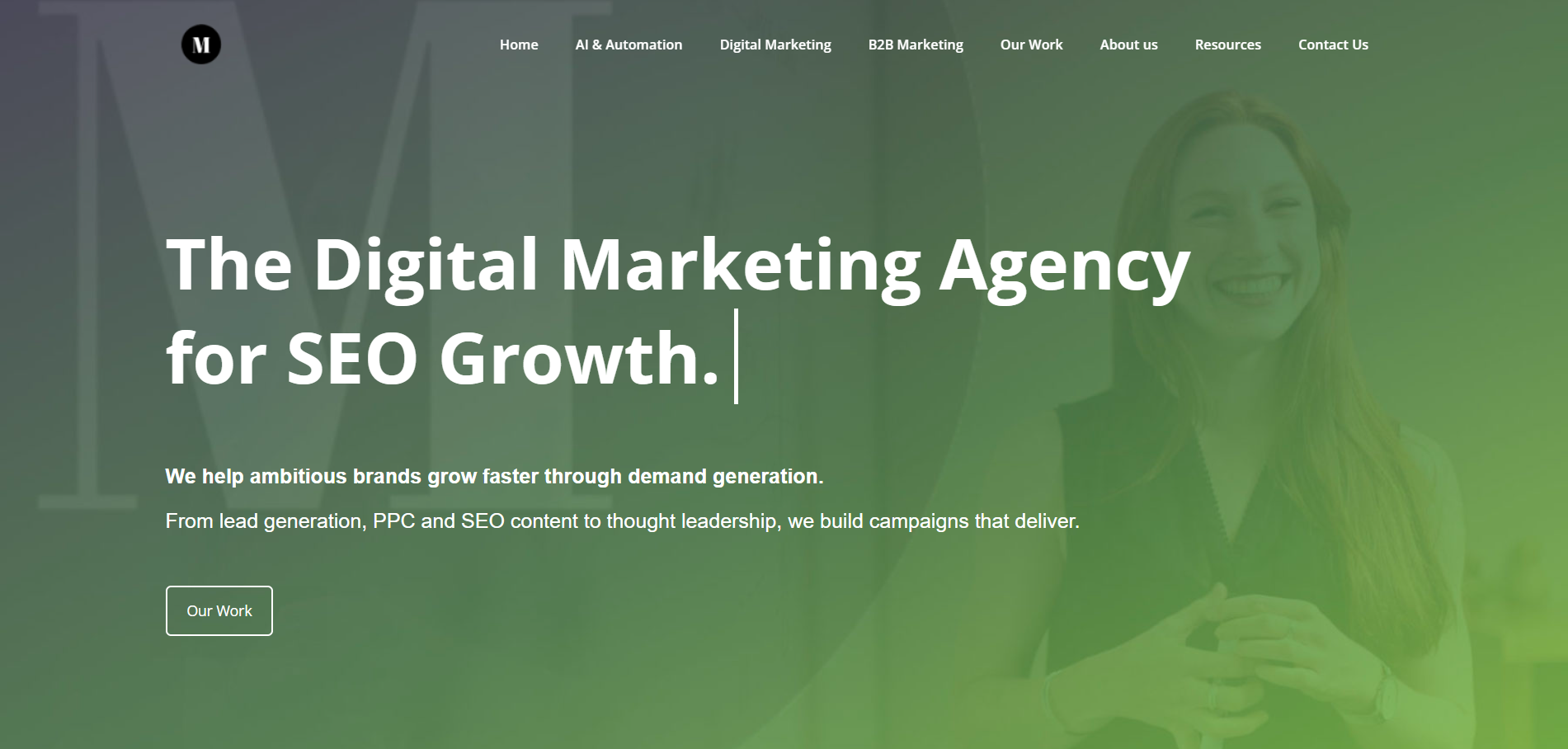  Munro Agency digital marketing homepage highlighting SEO growth services for ambitious brands with demand generation focus