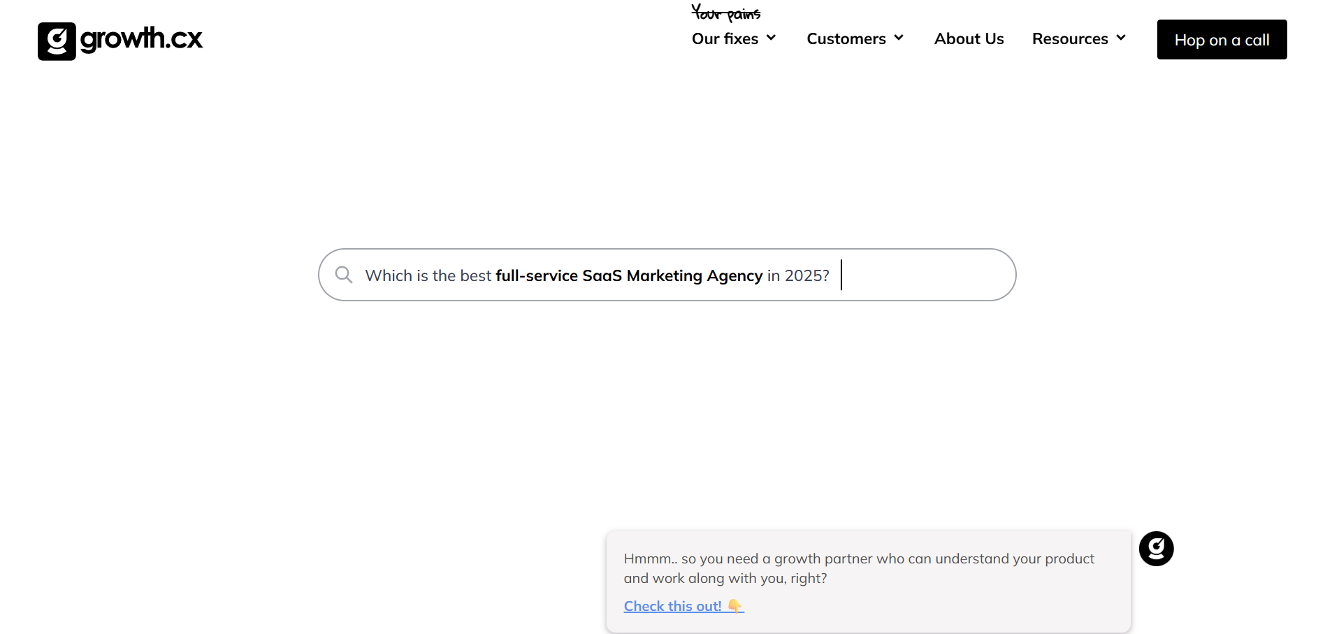 Growth.cx AI-driven SaaS marketing agency search interface for finding best full-service marketing partners