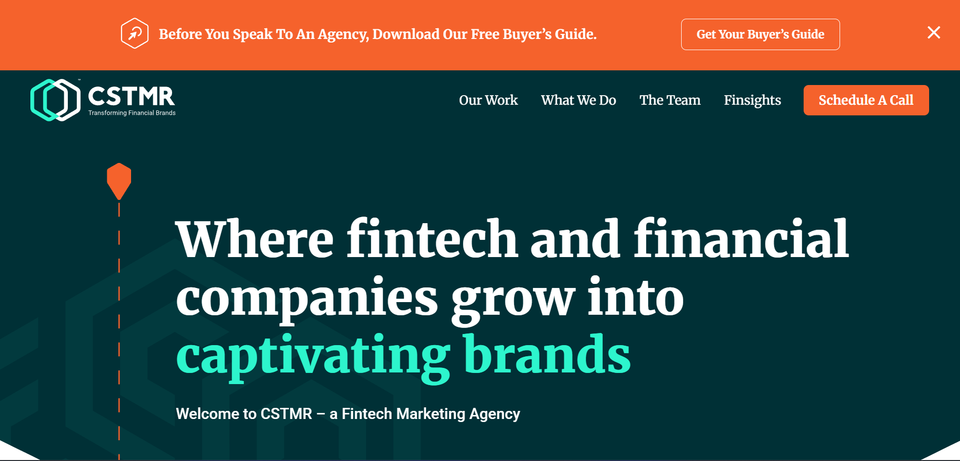  CSTMR FinTech marketing agency homepage transforming financial brands into captivating companies