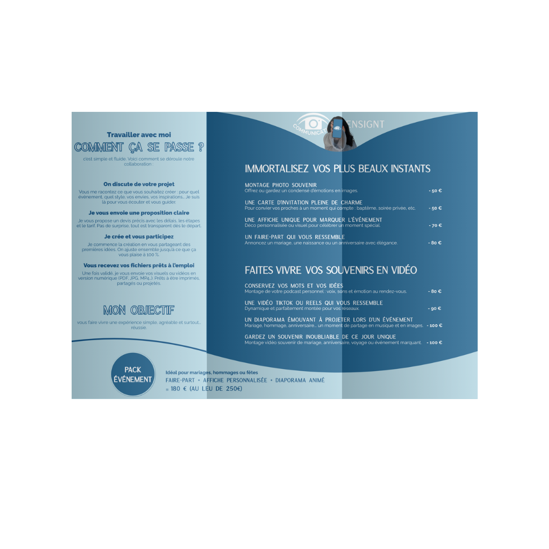 Brochure de 6 pages au design professionnel avec mise en page élégante et claire, adaptée pour la communication d’entreprise.