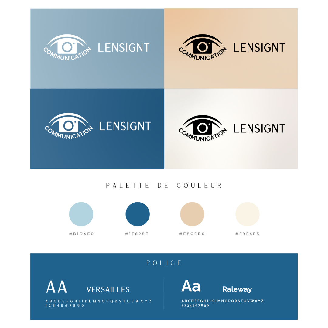 Exemple de charte graphique complète avec logo, palette de couleurs, choix typographique et éléments d’identité visuelle pour renforcer l’image de marque.