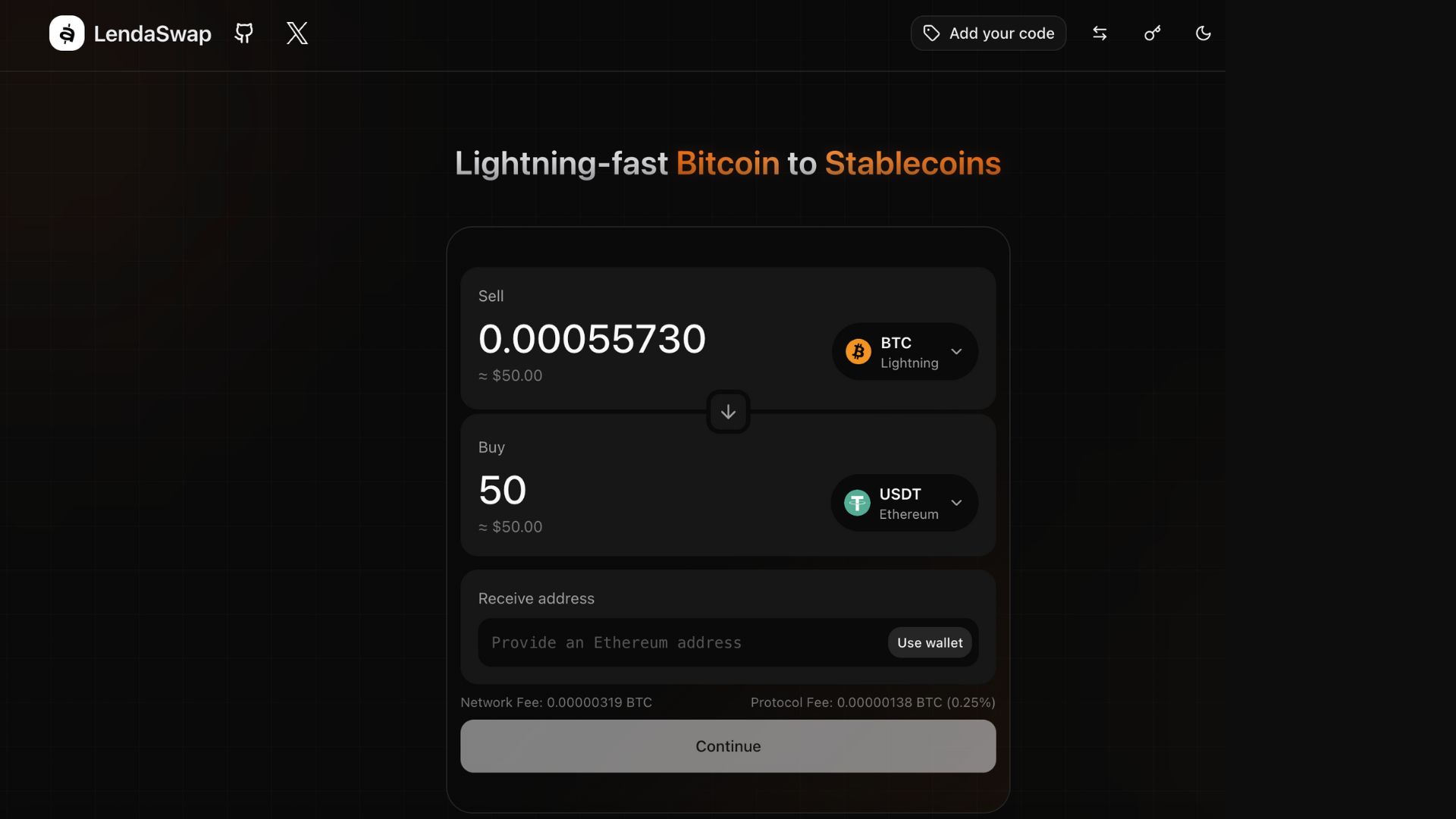 Screenshot of the Lendasat platform interface for Bitcoin-collateralized loans