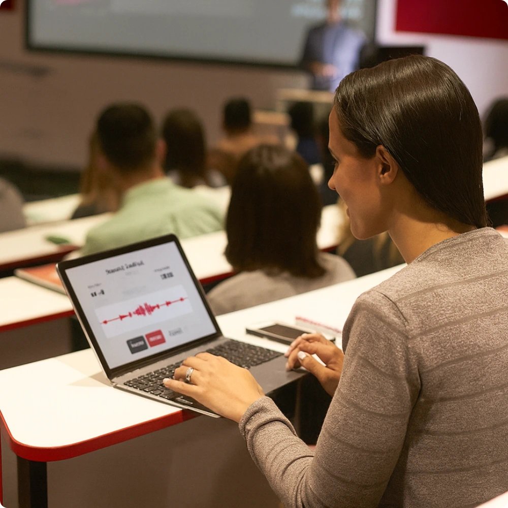 Student using GenerateNotes.ai during lecture.