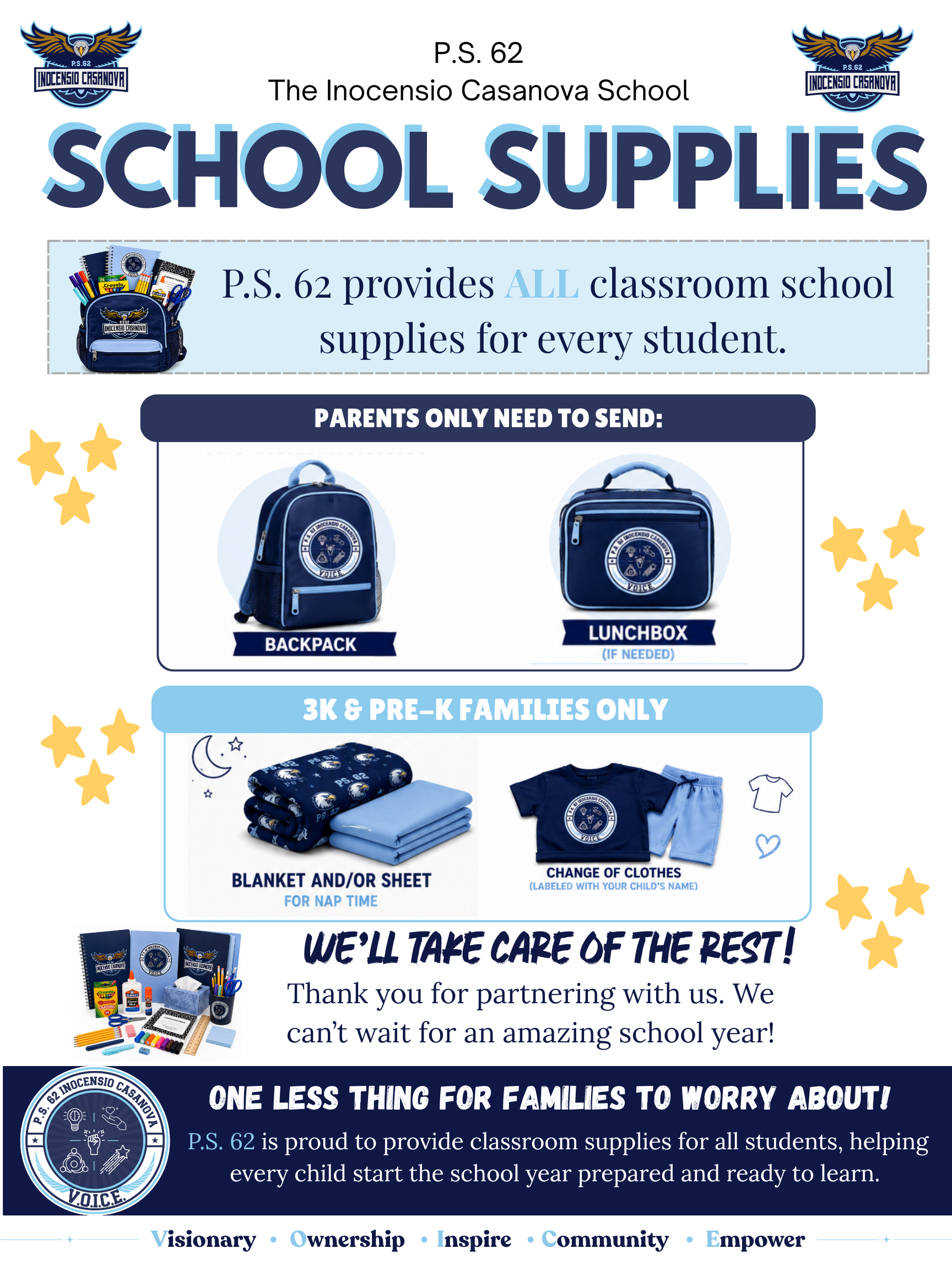 PS 62 School Supplies list