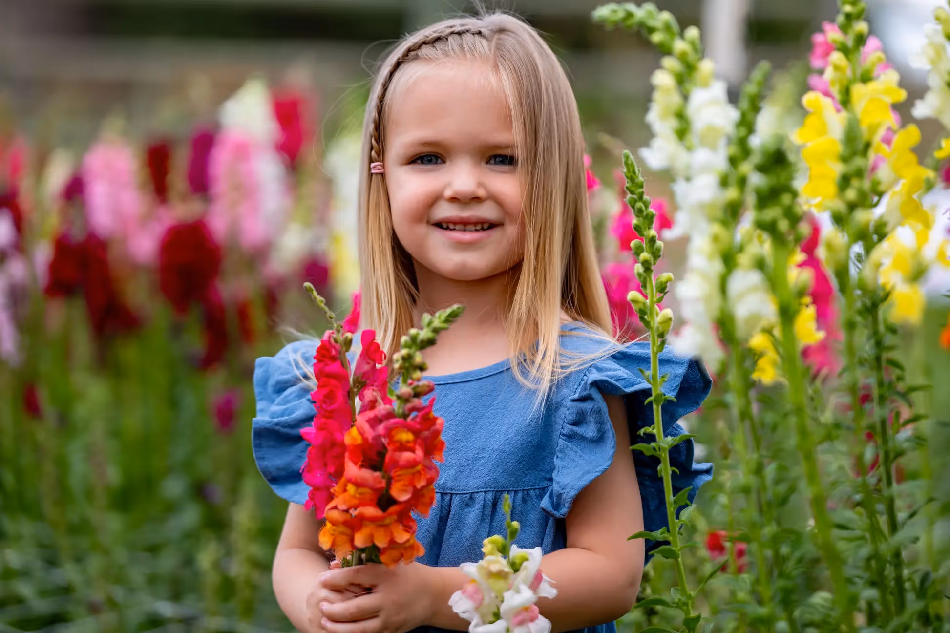 A child holding flowers.