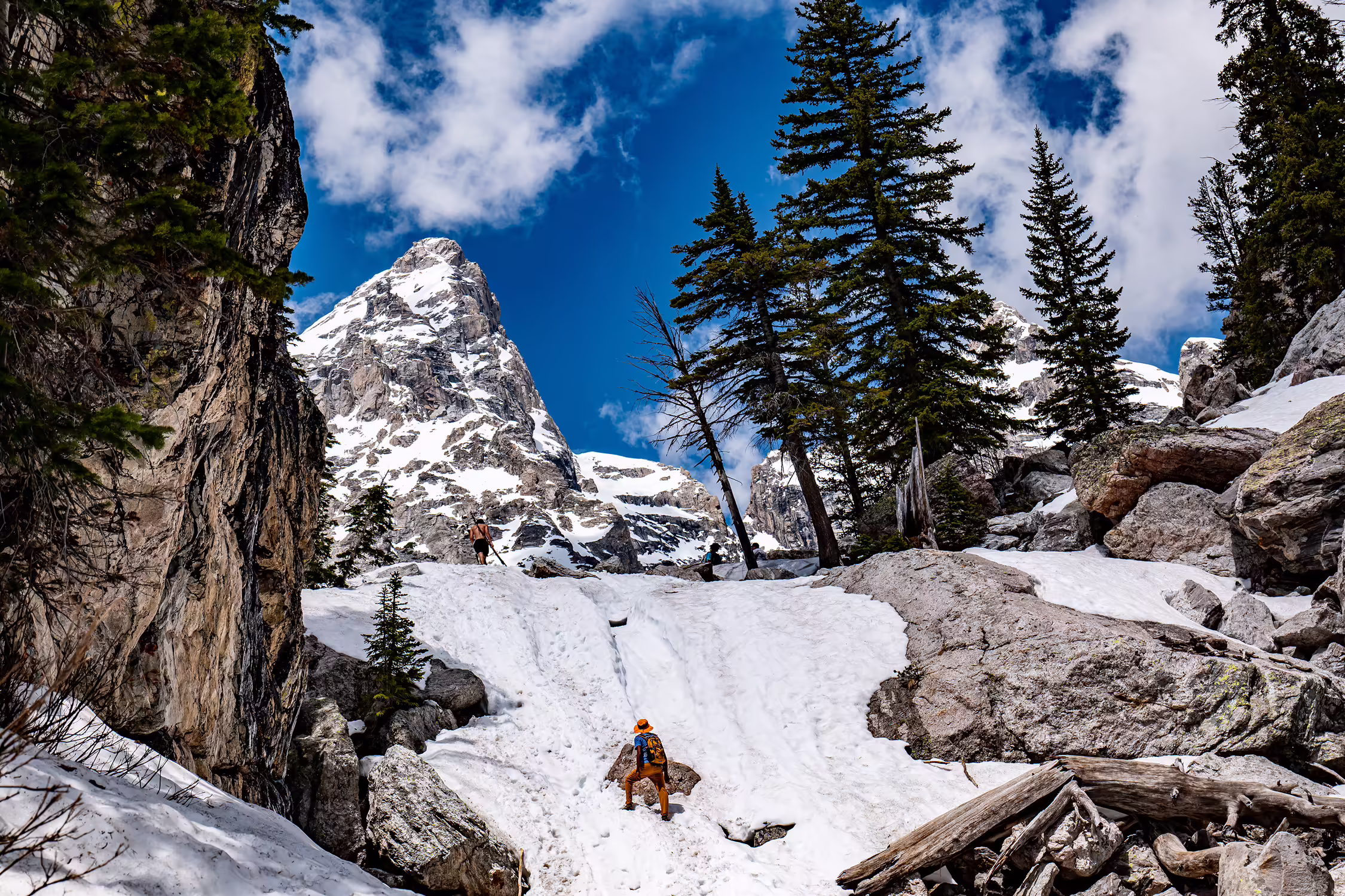 Hikers going up to Delta Lake at the Teton National Park