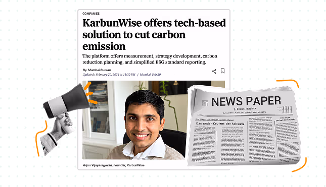News coverage of KarbunWise's tech-based carbon reduction platform, featuring founder Arjun Vijayaragavan