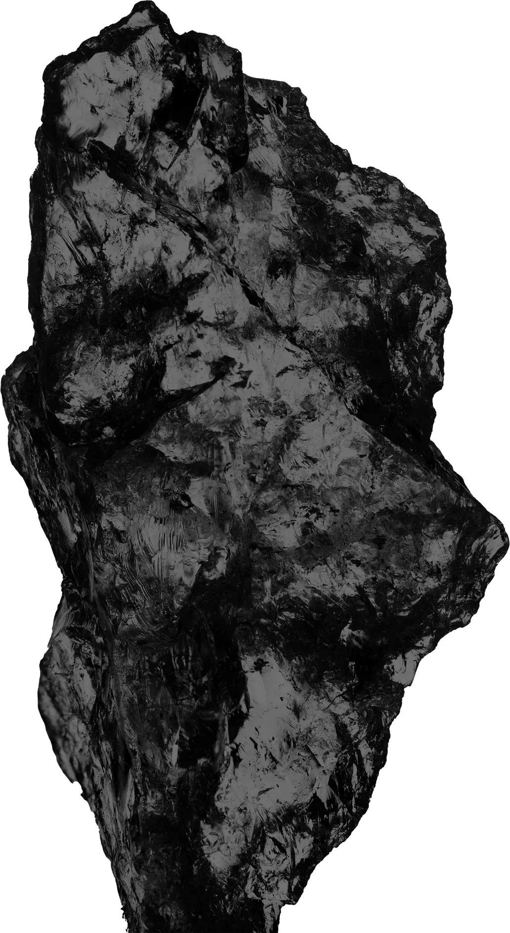 Close-up of a shiny, rough black coal rock with intricate texture details.