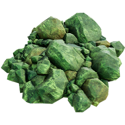 Pile of green moss-covered rocks stacked together.