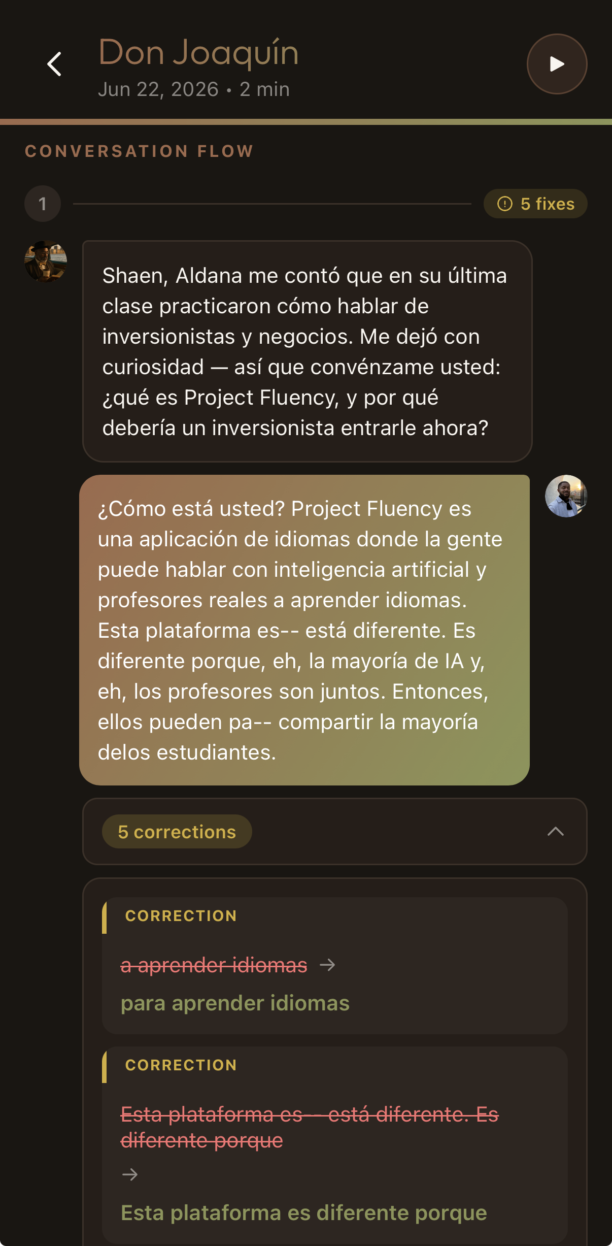 AI character conversation reinforcing the teacher's class work