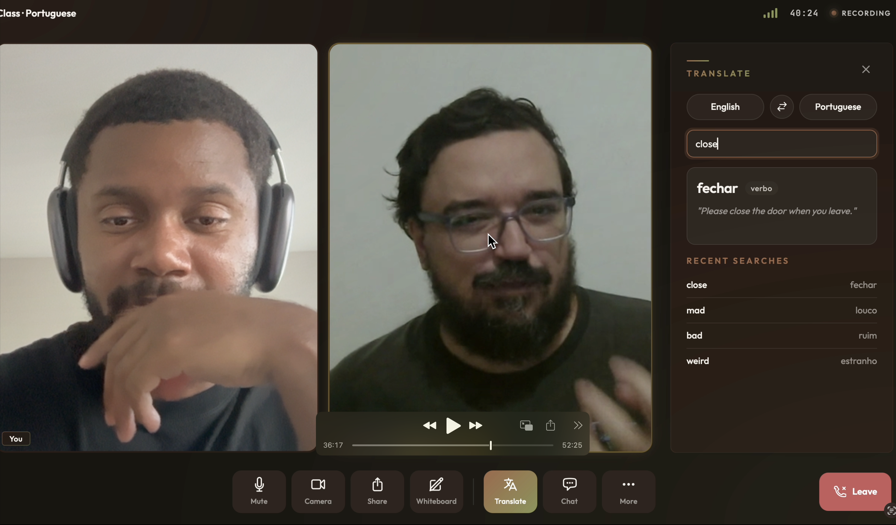 Live class video call