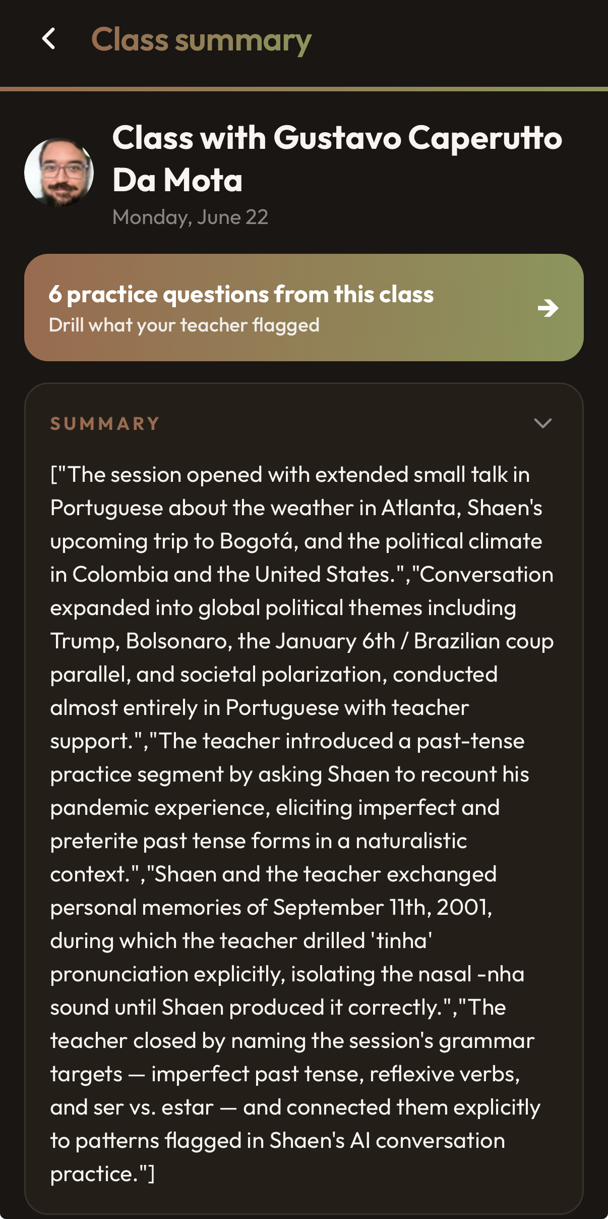 Shared class summary