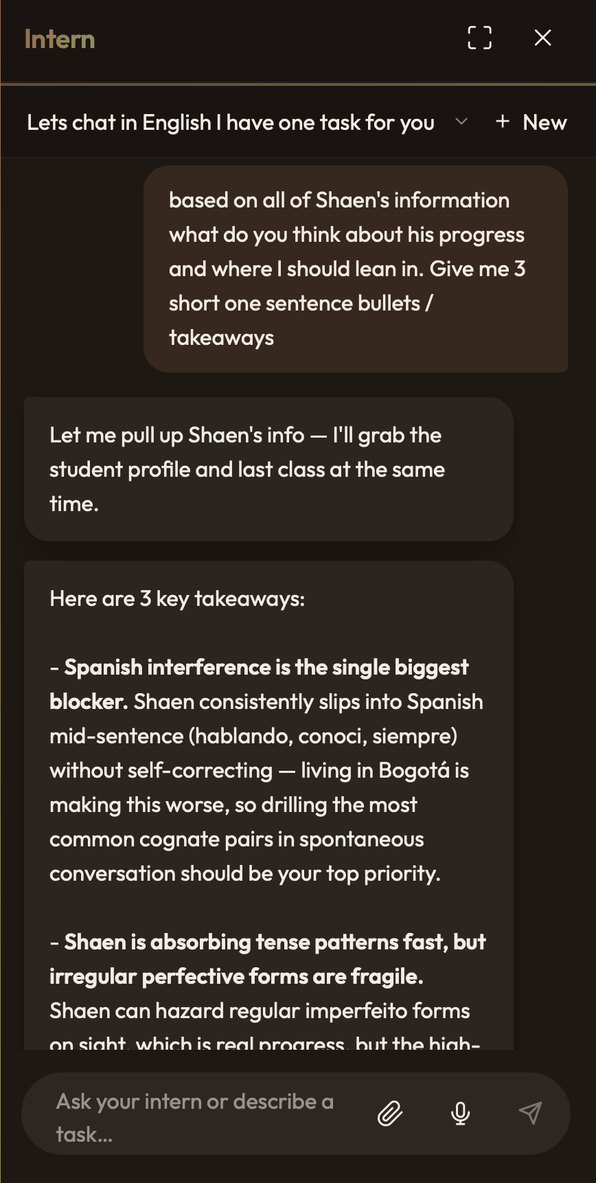 A class summary with transcript and corrections