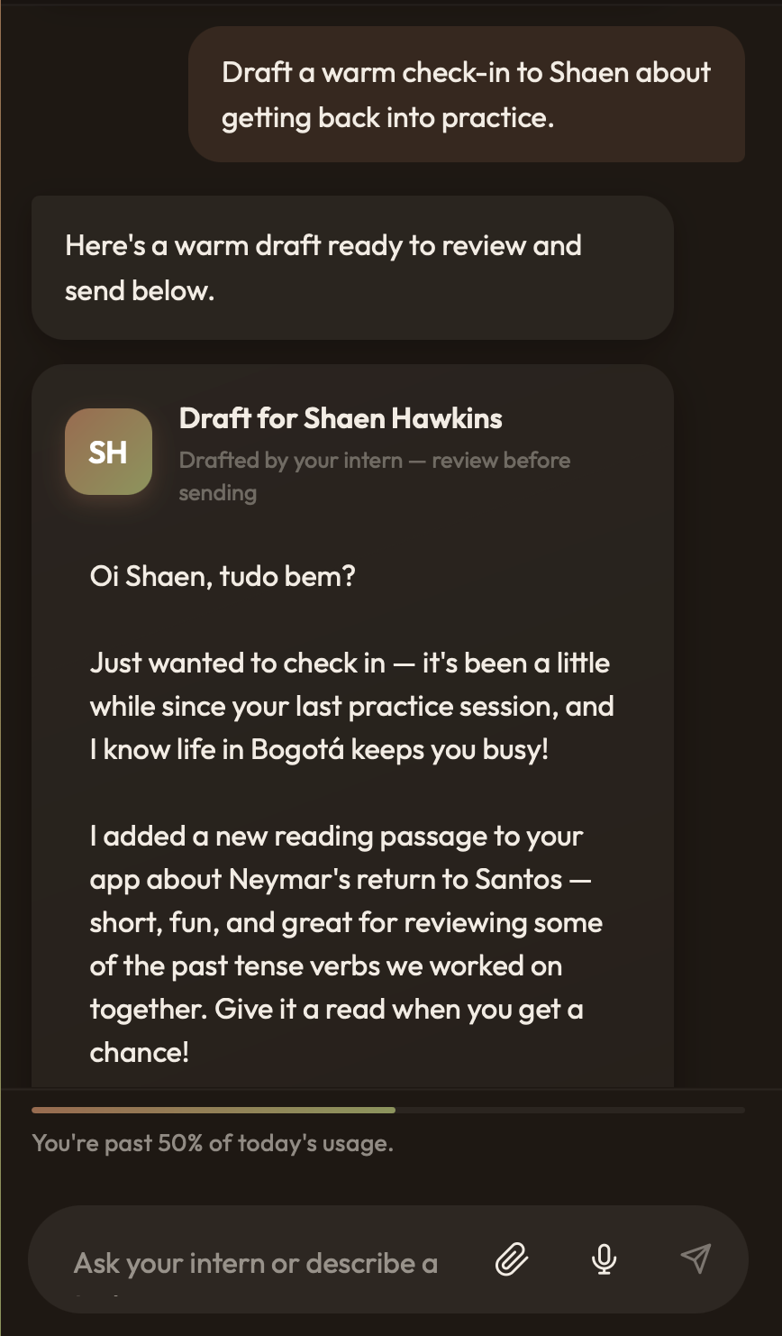 An editable message draft with Approve and send