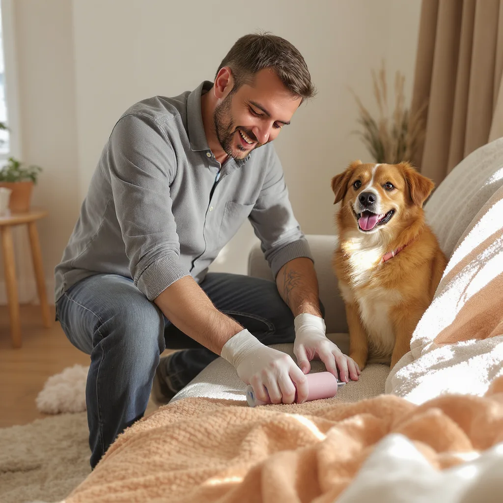 A person taking care of a dog
