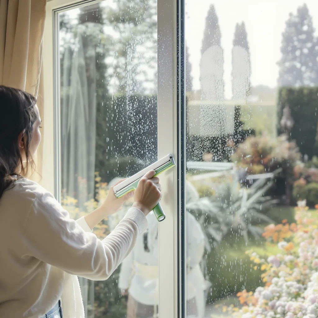 A person cleaning window