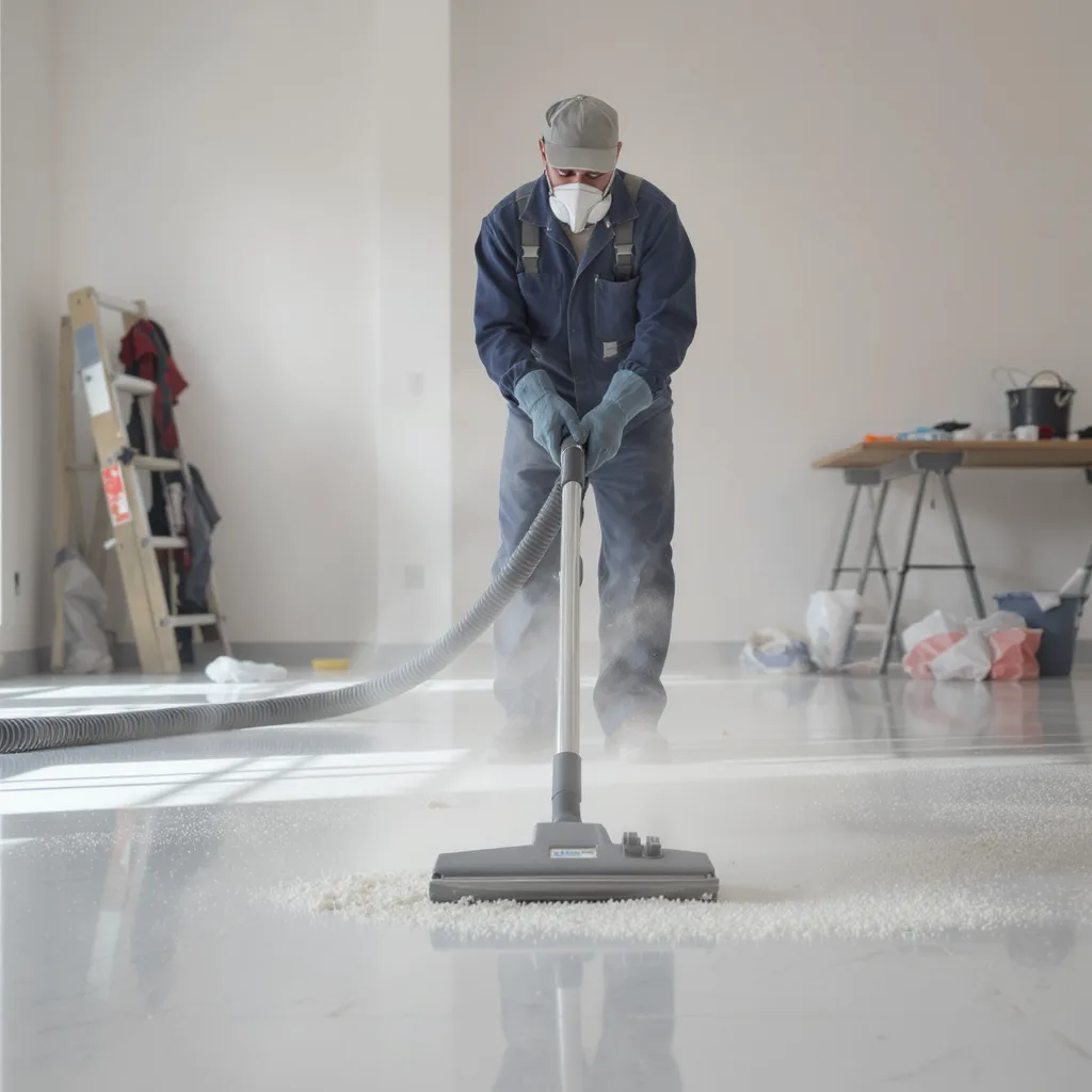 A person cleaning a room